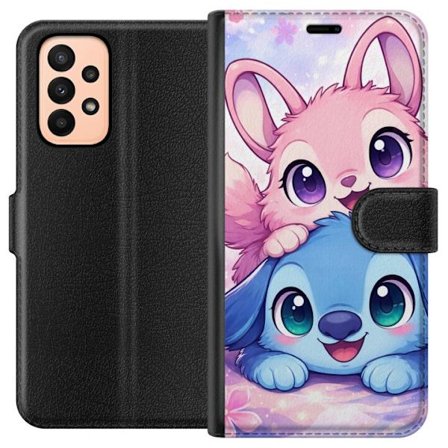 Kompatibel Tegnebogsetui til Samsung Samsung Galaxy A23 Sød kawaii illustration med pink og blå fantasidyr, store øjne og bløde farver perfekt til