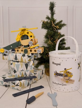 Magni Toys Wooden Construction Set In Bucket - Multi/patterned - ONE SIZE