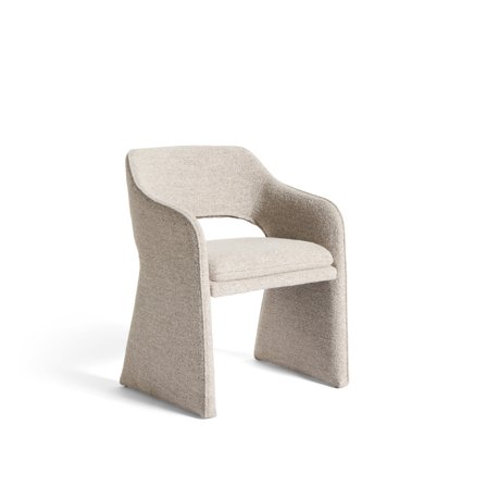Plush Spisebordsstol med Armlæn Crush Bouclé, Crush Grå/beige - Komfortabel Koldskum, Stål Ben - 59x57x79cm - Perfekt til Spisestuen