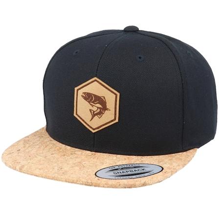 Skillfish - Svart snapback Caps - Trout Fish Patch Black/Cork Snapback @ Hatstore