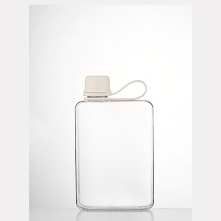 Firkantet Vannflaske 500ml Bærbar Flat Drikkekopp Slank Kald Flaske Sports Vannflaske, Hvit