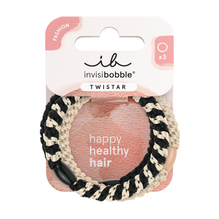 Invisibobble Twistar Hårstrikker, Svart/beige, 3 stk.