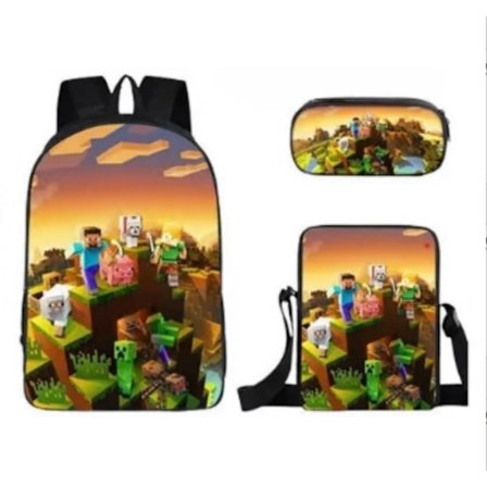 Skolesekk Minecraft spill perifer ryggsekk tredelt sett for grunnskole- og ungdomsskoleelever {YFL}