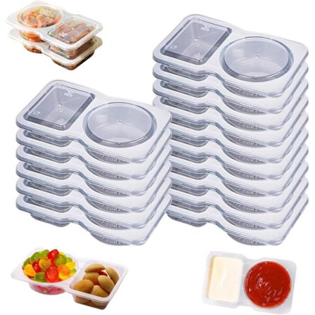 30 STK Genanvendelige 2-rums Snackbeholdere med Hængslet Låg, Klar Plastik Bærbar til Snacks, Krydderier, Madopbevaring