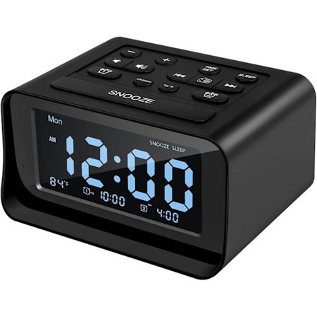 Dubbel väckarklockradio, digital väckarklocka med 2 USB-laddningsportar, 0-100 % dimbar, justerbar volym, inomhus termometer(Svart)