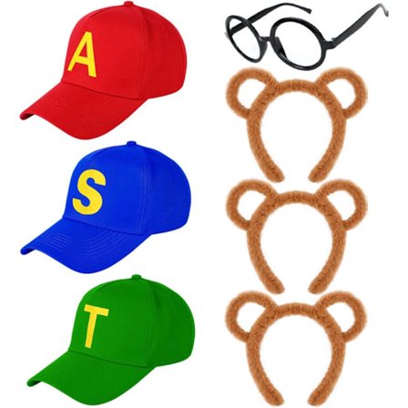 Kavoc Halloween Egern Kostumer Sæt Inkluderer Egern Ører Hårbøjler, Baseball Kasketter og Briller til Mænd Kvinder Fest Fancy Kjole