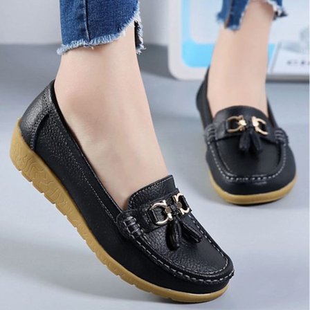 Kvinnors äkta läder Mjukt Bekväma Flat Loafers Handgjorda Casual Shoes