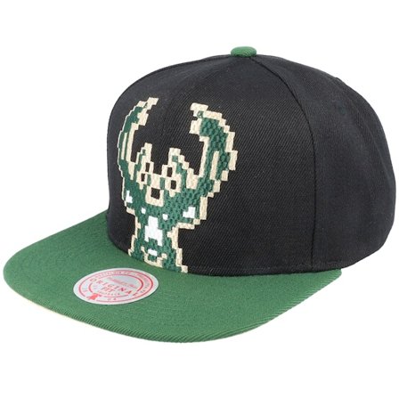 Mitchell & Ness - Milwaukee Bucks 8 Bit Xl Black/Green Snapback Snapback Black Cap - NBA @ Hatstore