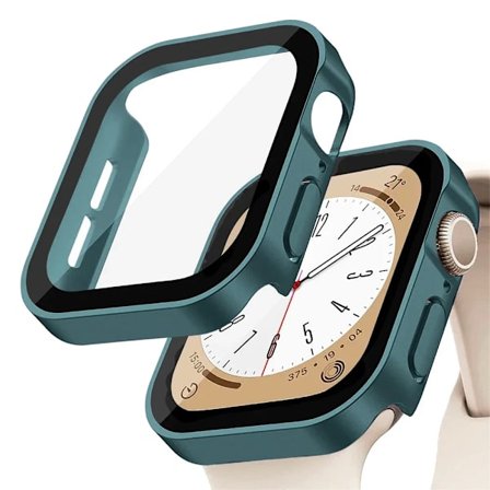 Glas + skal för Apple Watch serie 9 8 7 6 5 4 se 44mm 40mm 41mm 45mm Rak Kant Skärmskydd Apple Watch tillbehör