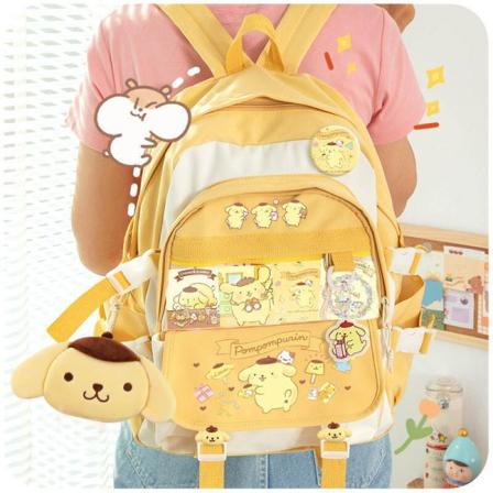Sanrio Bag Student Skoleveske Ryggsekk Anime Hellokitty Cinnamoroll Kuromi Melody Kawaii Water Proof - Perfekt w Pompom