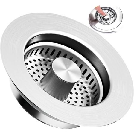 3-i-1 diskho avloppssil & propp med korg, avloppspluggskydd i rostfritt stål för matavfall - diskho tillbehör för hem eller kök
