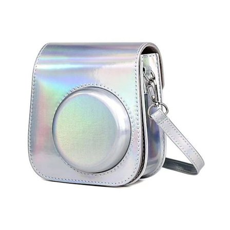 Kotelo Instax Mini 12 11 9 8 -kameroille, PU-nahkaa olkahihnalla (hopea)