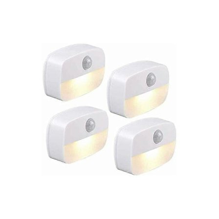 Automatisk LED Natlampe 4-pak, Vægmonteret Natlampe med Selvklæbende Bevægelsessensor, Væg Natlampe til Badeværelse, Soveværelse, Gang Varm Hvid