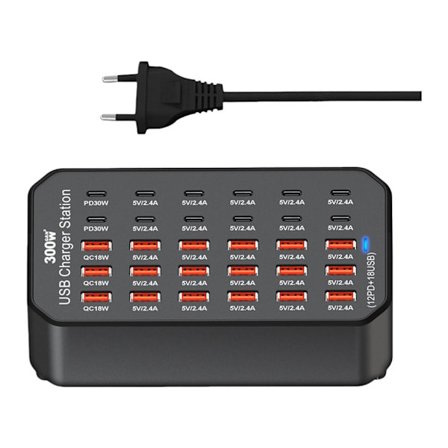 Kompakt Bärbar Design Snabbladdare Hubb med 18 USB och 12 Type C Portar