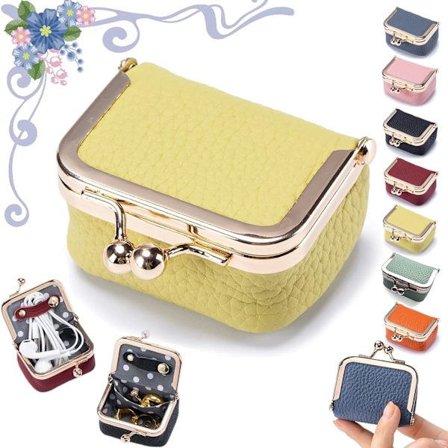 Bærbar Vintage-inspireret Resemini Smykkeskrin Læder Møntpung Smykkeetui med Kys Lås Gul