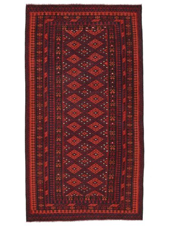 Oriental Kilim Maimane Rug 252X457 Black/Dark Red Large Wool, Afghanistan