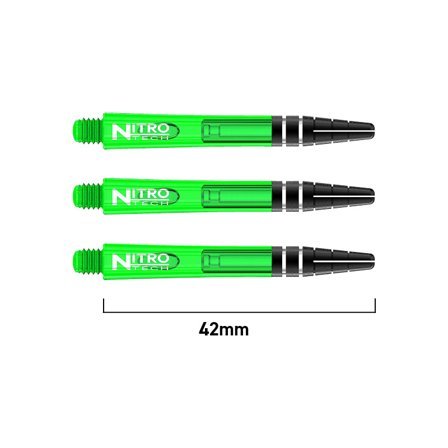 Red Dragon Darts Nitrotech Shafts 42mm - 3 Sets (9) Polycarbonate - Green/Black/White - Professional Flight Darts Shafts Accessories