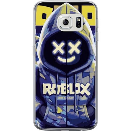 Kompatibelt Mobildeksel til Samsung Samsung Galaxy S6 edge Blågul Roblox hettegenserfigur med minimalistisk neonstil og masket ansikt, moderne spilli