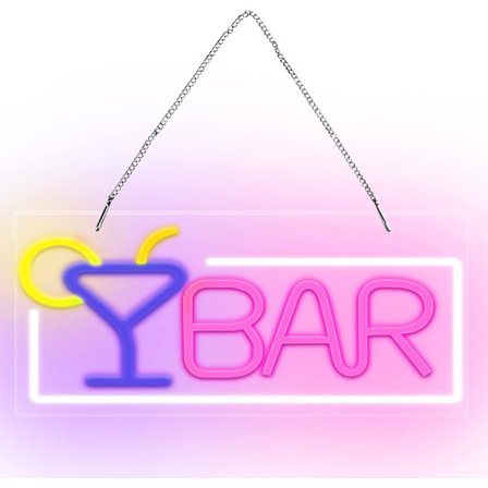 Neon LED Dekorasjon, BAR Lys Skilt (Rød Hvit), 42×22×2CM Neon Lys Bar