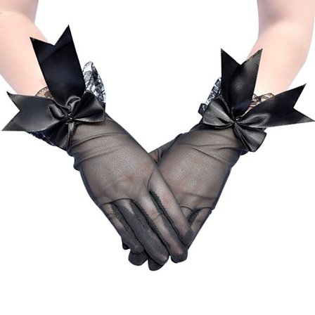 Mustat verkkokäsineet pitsikoristeella - Tyylikkäät käsineet rusettikoristeella