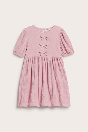 Kappahl | Rypytetty mekko ruseteilla Vaaleanpunainen 110/116 | Vaaleanpunainen