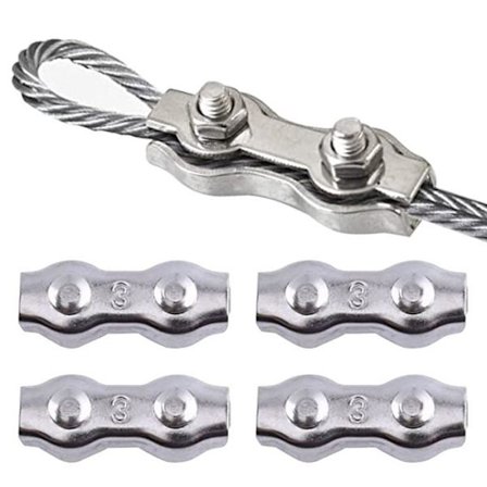 Stålkabelklemmer, Duplexklemmer, M3 Doble Kabelklemmer, Doble Rustfrie Stålkabelklemmer, M3 Rustfrie Stålkabelklemmer, 4 Stykker