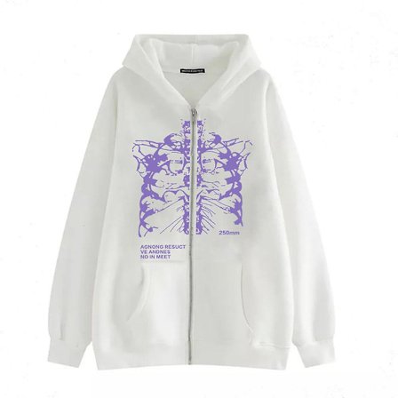 Dark Zip Hoodie Skeleton Hoodie Boned Hoodie white purple 3XL