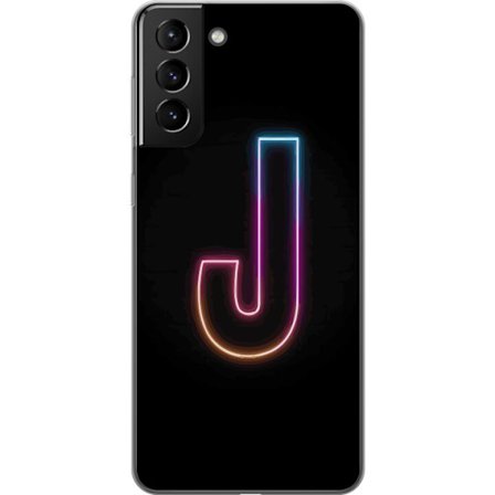 Kompatibelt Mobildeksel til Samsung Samsung Galaxy S21+ 5G Minimalistisk neonbokstav J i fargeskiftende lys mot svart bakgrunn