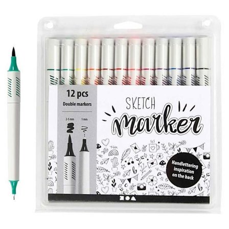 "Farkkikynä - TUNNETTOMISTO - Kaksipäinen - 1 mm ja 2/5 mm - 12 väriä"