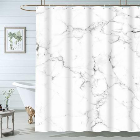 Hvit Marmor Dusjforheng, med 12 Dusjforheng Kroker, Vanntett Stoff 180 x 180cm (Hvit Marmor)