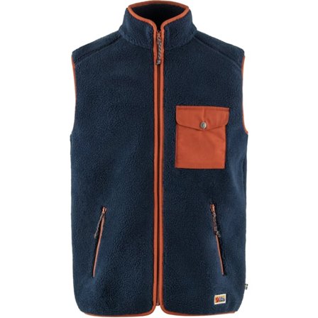 Fjällräven Men's Vardag Pile Fleece Vest Jacket in Navy/Autumn Leaf | Size: XL, G-1000