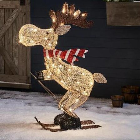 Udendørs Julefigur LED Ski Løbende Elg Have Dekoration Ornament 30cm