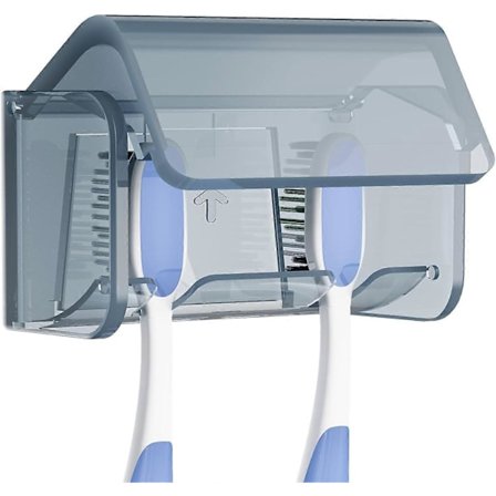 Ventilations Vægmonteret Tandbørste Opbevaringsorganisator med Låg, 2 Slots Tandbørsteholder, Selvklæbende Vægmonteret Tandbørsteholder