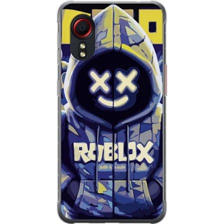 Kompatibelt Mobilskal till Samsung Samsung Galaxy Xcover 5 Blå-gul Roblox huvtröja-figur med minimalistisk neonstil och meshansikte, modern spelillu