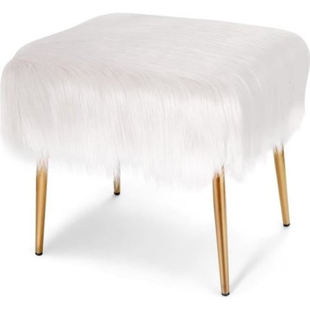 COSTWAY Fuskpälspall Guld Metallben, romantisk ottoman för toalettbord 50 x 40 x 45,5 CM (L x B x H) Beige