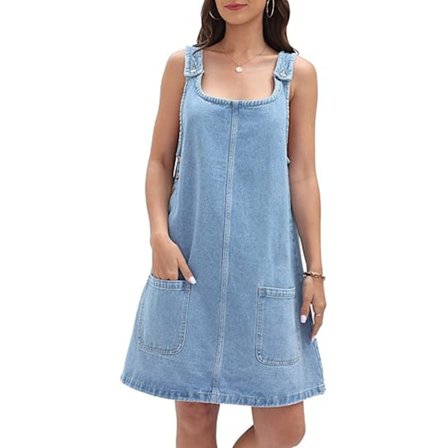 Kvinners Ermeløs Avslappet Denimkjole Rundhals Mini Kjole