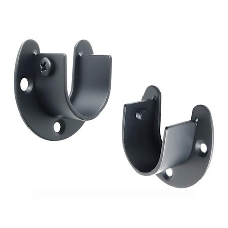 Gardinstångsfäste U-formade uttag Garderobsstångsfäste Garderobsstångsände för gardin eller garderob, Svart rostfritt stål, 2 st (32MM)