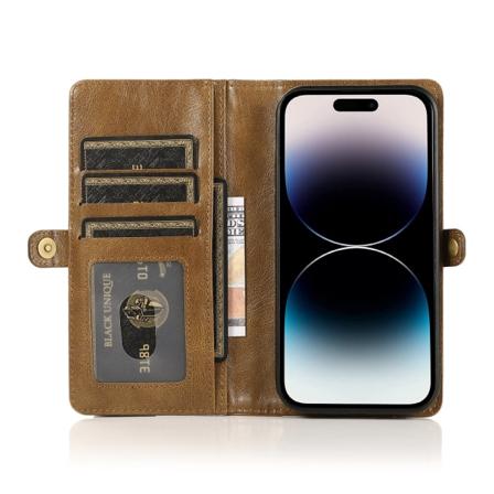 iPhone 15 Plus - Lyxig Läderplånbok med Korthållare Brun