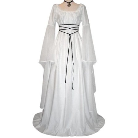 Kvinders Vintage Stil Middelalderlig Maxi Kjole Snøre Op Gothic Maskerade Kjole Midje Crew Hals Halloween Langærmet