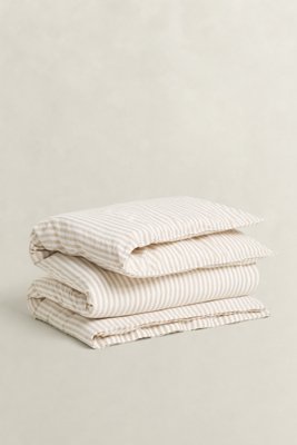 GANT - Stripete enkeltdynetrekk i bomull og lin oat beige