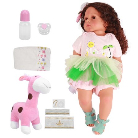 55 cm Reborn Babydocka Flicka Mjukt Lockigt Hår Flexibel Trendig Leksakspresent