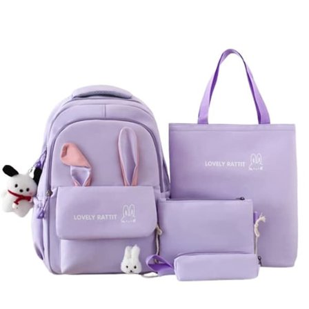 Ryggsäck Skolväska 4-delar, Ryggsäck för Skola Flickor, Kaninöron, Söt ryggsäck med flera fack, Stort Utrymme, för tonårsflickor & högstadiet...