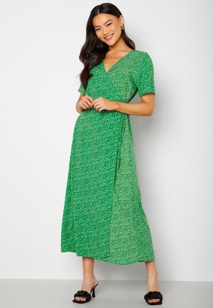 Object Collectors Item Ema Elise L/S Long Wrap Dress Artichoke Green AOP Klær