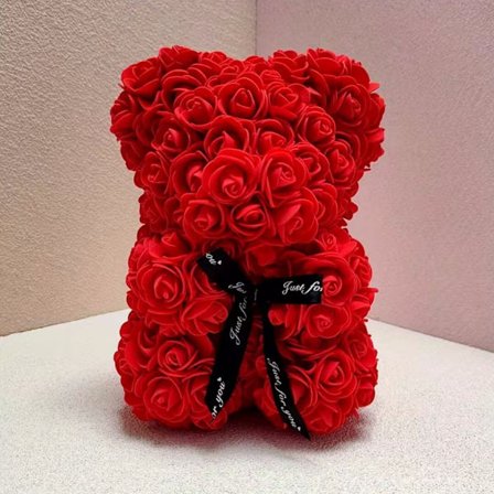 Rose Bjørn Rose Teddybjørn - 10 tommer Kunstig Rose Blomst Bjørn, Gave til Bryllup, Mors Dag og Jubilæum, Inklusive Transparent Gaveæske (Rød)