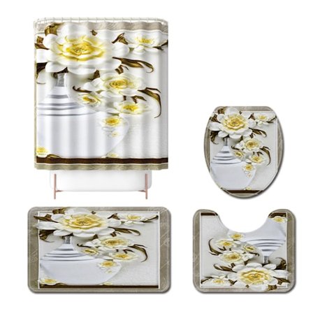 Badrumsmatta Digitaltryck Vattentät Duschdraperi Fyrdelad Badrumshalkfri Mattset, W3,