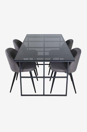 Venture Home - Matgrupp Leif med 4 st matstolar Velvet Stitches - Svart - Matgrupper - Från Homeroom