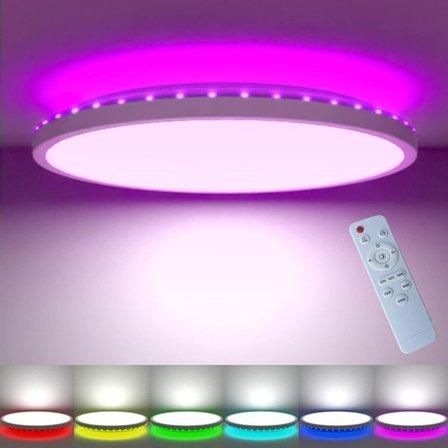 RGB LED Loftlampe, 24W Dæmpbar Loftlampe med Fjernbetjening, 3000K