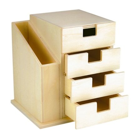Skrivbordorganisation i trä med 4 lådor 15 x 15,5 x 12,5 cm