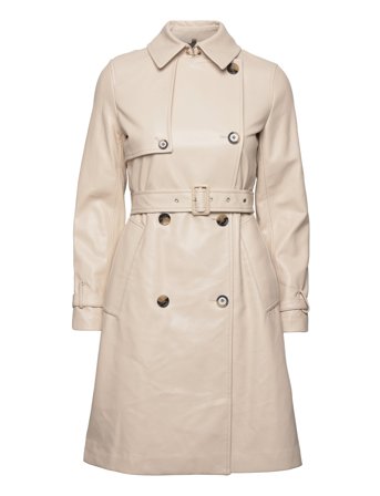 Leather-Effect Trench Coat Trench Coat Kåpe Creme Mango*Betinget Tilbud