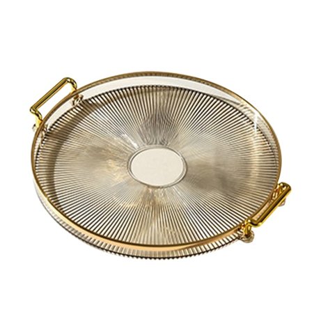 Rund bricka med handtag Transparent rund serveringsbricka för mångsidigt bruk för bröd Frukt Efterrätt Snack Kök Badrum Amber Guld
